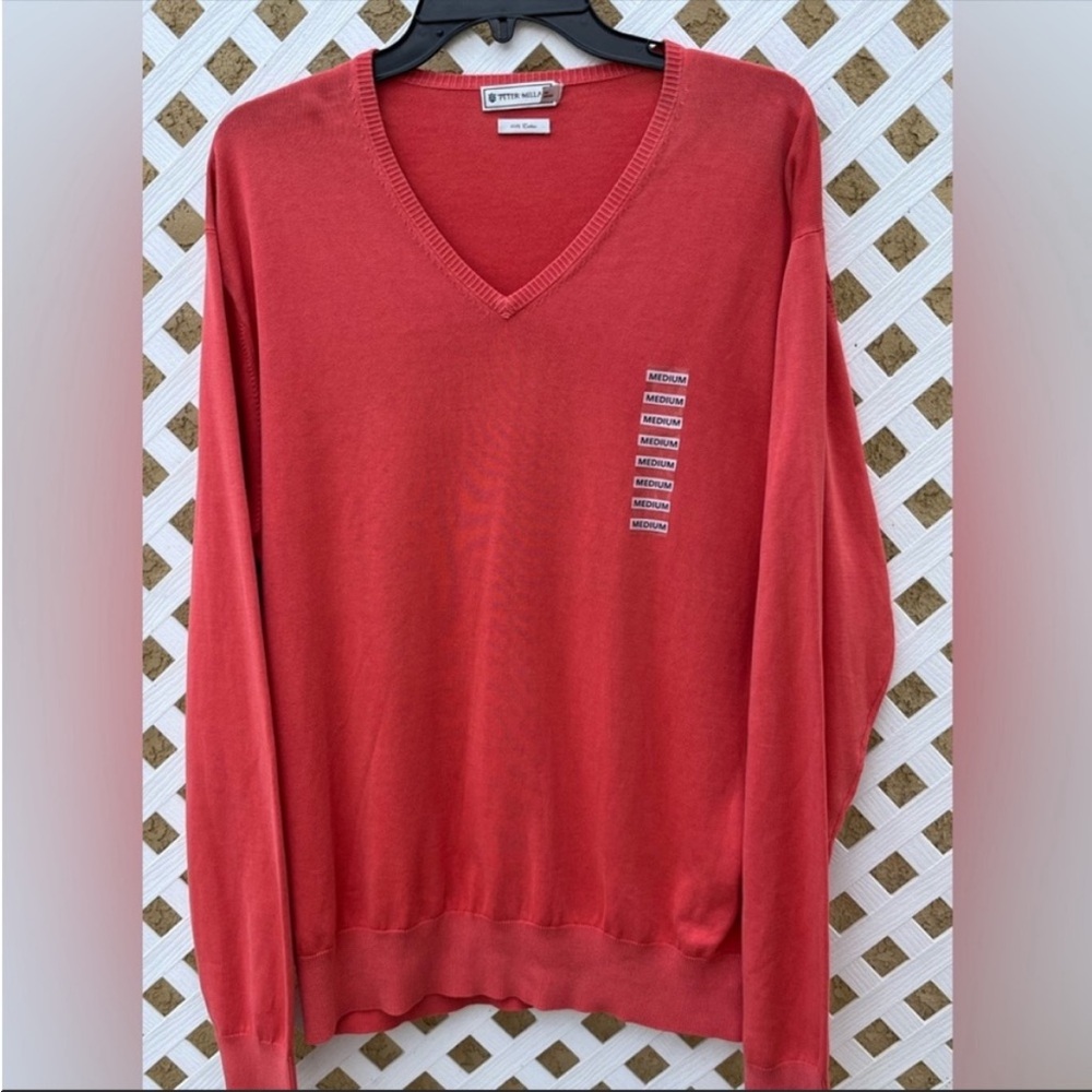 Peter Millar Men's V-Neck Pullover Sweater Long Sleeve orange Size M cotton NWT